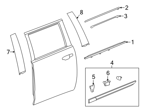 2019 Cadillac Escalade ESV Exterior Trim - Rear Door Upper Molding Diagram for 23224858