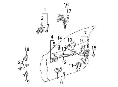 2001 Toyota Solara Front Door Handle, Outside Diagram for 69210-06030-E1