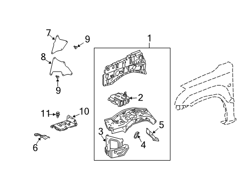 2008 Lexus GX470 Inner Components - Fender Rear Shield Diagram for 53886-35020