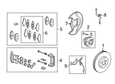 2011 Acura MDX Brake Components Set, Front Brake Hose Diagram for 01464-STX-A01