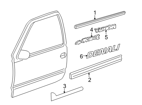 2002 GMC Yukon Exterior Trim - Front Door Sealing Strip, Front Side Door Window Outer Diagram for 10363025