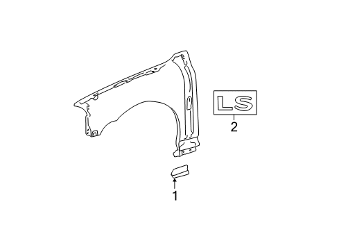 2001 Lincoln LS Exterior Trim - Fender Body Side Molding Diagram for 1W4Z-16A038-AAA