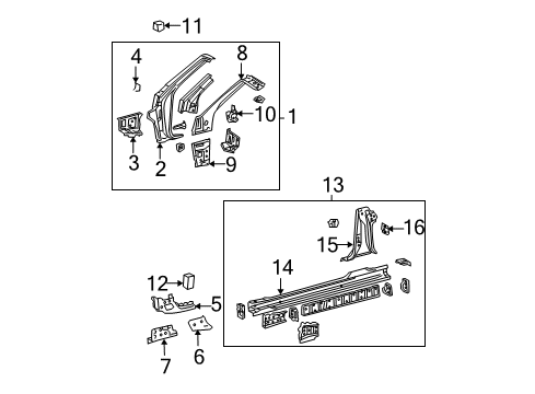 2008 Toyota Solara Hinge Pillar, Rocker Hinge Pillar Gusset Diagram for 61145-AA030