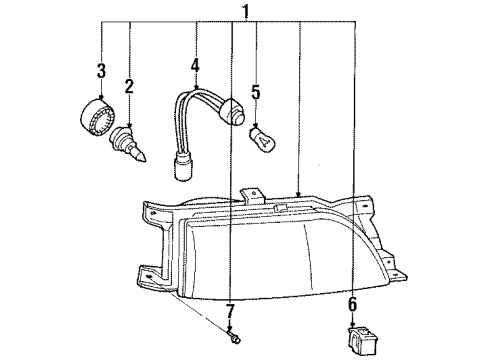 1990 Hyundai Sonata Headlamps Clip-Headlamp Lens & Housing Joint Diagram for 92181-33050