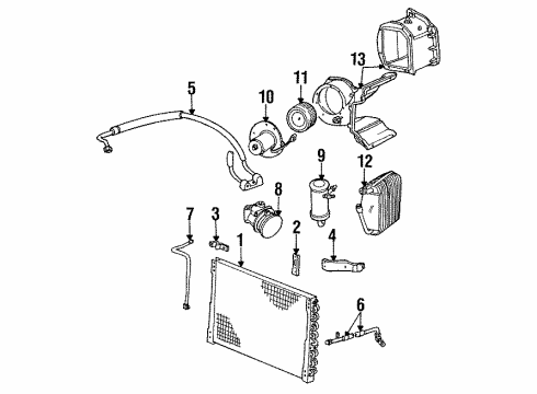 1987 Ford Bronco Condenser, Compressor & Lines, Evaporator Components Pulley Diagram for E4TZ19D784A