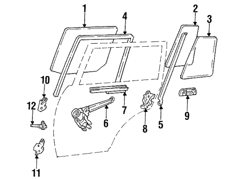 1990 Toyota Land Cruiser Rear Door Glass & Hardware Regulator Sub-Assy, Rear Door Window, RH Diagram for 69803-90A00