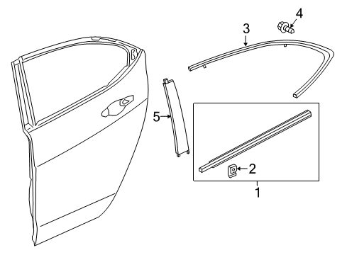 2020 Acura TLX Exterior Trim - Rear Door Molding Assembly, Rear Diagram for 72961-TZ3-A31