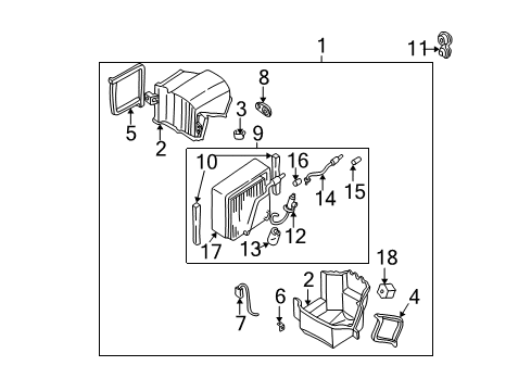 2002 Nissan Xterra Air Conditioner Cooling Unit Assy Diagram for 27270-7Z400