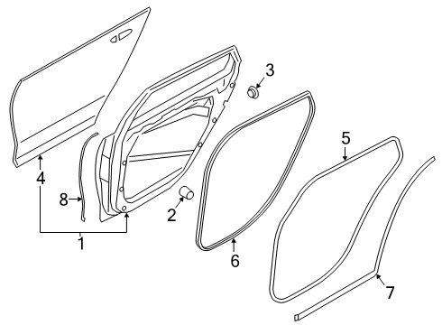 2020 Kia K900 Rear Door W/STRIP Assembly-Rr Dr R Diagram for 83175J6000