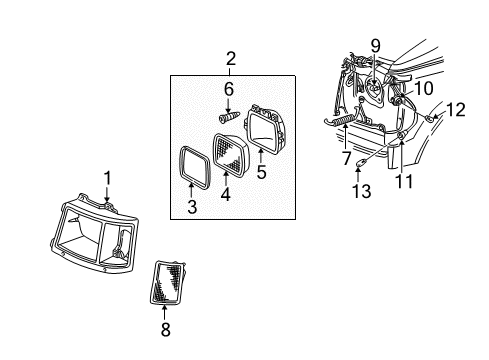 1993 GMC Safari Headlamps Headlamp Bulb Diagram for 16522984