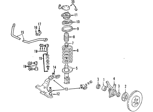 1995 Dodge Stealth Front Suspension Components, Lower Control Arm, Stabilizer Bar Front Wheel Hub Diagram for MR223993