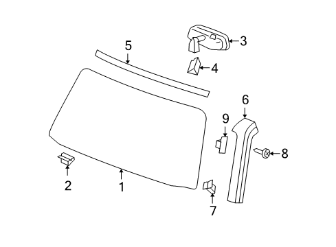 2010 Hummer H3 Windshield Glass, Reveal Moldings Windshield Diagram for 15900257