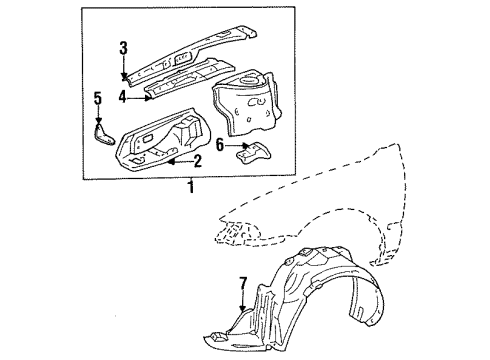 1996 Toyota Corolla Structural Components & Rails Front Panel Diagram for 53712-12182