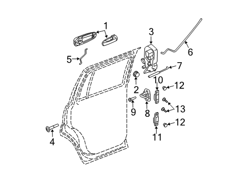 2009 Dodge Durango Rear Door None-Outside Handle To Latch Diagram for 55362145AC