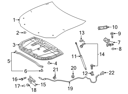 2020 Lexus ES300h Hood & Components Lever Sub-Assembly, Hood Diagram for 53601-30110-C0