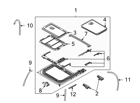 2002 Nissan Altima Sunroof Welt-Sliding Roof Diagram for 73967-8J000