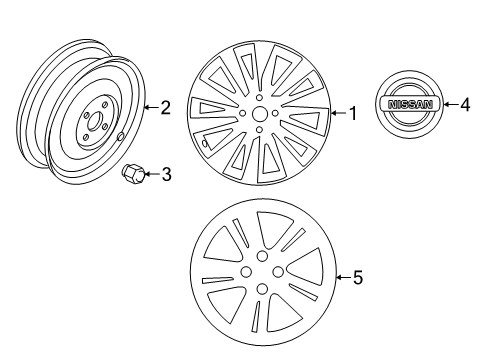 2019 Nissan Kicks Wheels, Covers & Trim Disc Wheel Assembly Diagram for 40300-5RB0E