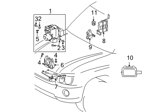 2001 Toyota Highlander ABS Components Actuator Assembly Cap Diagram for 90099-05277