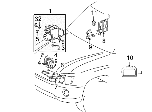 2001 Toyota Highlander ABS Components Nut, Cap Diagram for 90099-05277