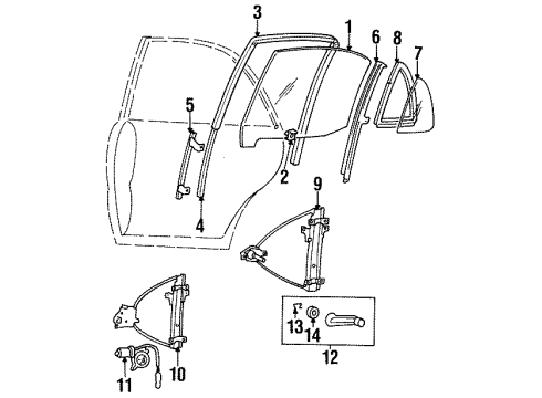 1996 Hyundai Sonata Rear Door Rear Right Power Window Regulator Assembly Diagram for 83404-34010