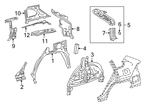 2020 Toyota RAV4 Inner Structure - Quarter Panel Extension Panel Diagram for 61031-0R050