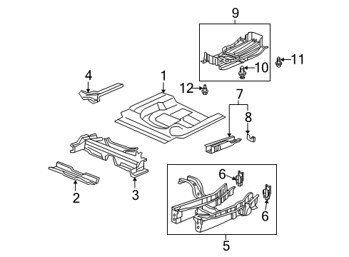 2009 Honda Fit Rear Body - Floor & Rails Panel Set, RR. Floor Diagram for 04655-TK6-A00ZZ