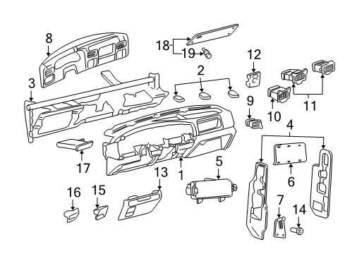1999 Ford F-350 Super Duty Instrument Panel Air Outlet Vent Diagram for F81Z-19893-AAD