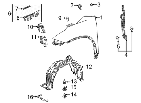 2021 Toyota Highlander Fender & Components Fender Diagram for 53801-0E160