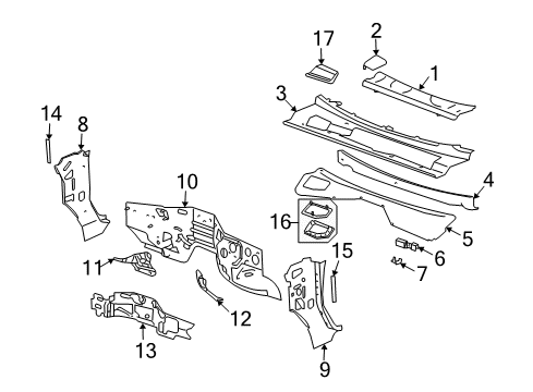 2003 Hummer H2 Cowl Bracket Diagram for 15713180