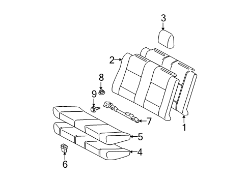 2005 Toyota Solara Rear Seat Components Seat Cushion Pad Diagram for 71503-06070