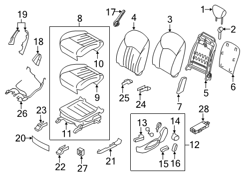 2017 Infiniti QX50 Power Seats Heat Seat Switch Assembly Diagram for 25500-1BA0D