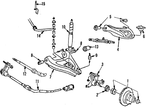 1984 Plymouth Gran Fury Front Suspension Components, Lower Control Arm, Upper Control Arm, Stabilizer Bar Bearing Cone Diagram for 4567259