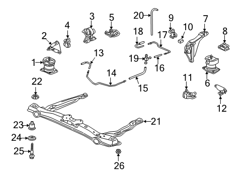 2001 Honda Accord Engine & Trans Mounting Rubber, Mounting Diagram for 36166-P0A-A01