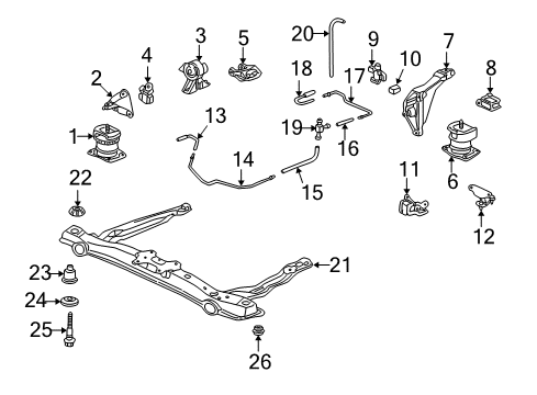 2001 Honda Accord Engine & Trans Mounting Beam, Front Diagram for 50250-S87-A00