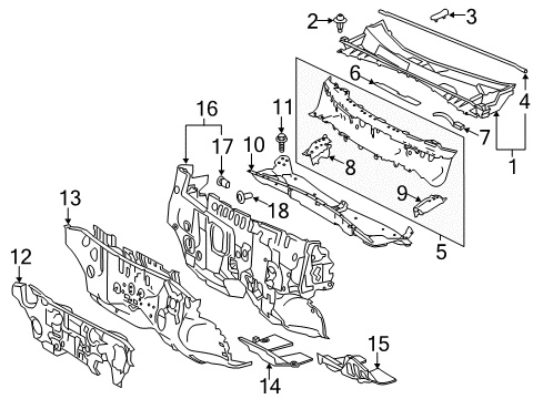 2019 Toyota Highlander Cowl Cowl Grille Seal Diagram for 53866-0E060