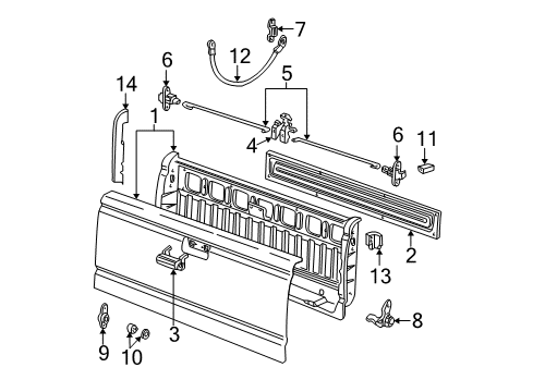 2003 Ford Ranger Tail Gate Tail Gate Diagram for 1L5Z-9940700-BA