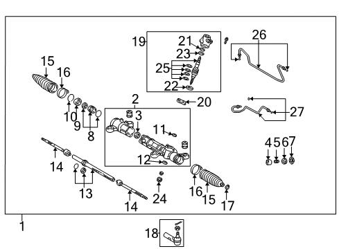 2005 Pontiac Vibe P/S Pump & Hoses, Steering Gear & Linkage Boot, Steering Gear Diagram for 88971114