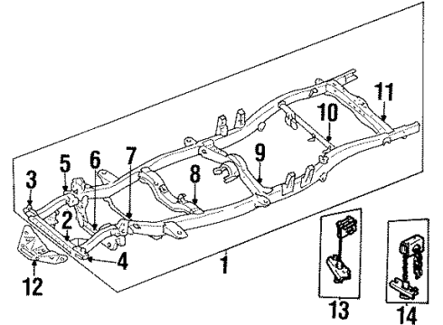 1993 Toyota Pickup Frame & Components Crossmember Mount Bracket Diagram for 51701-35130