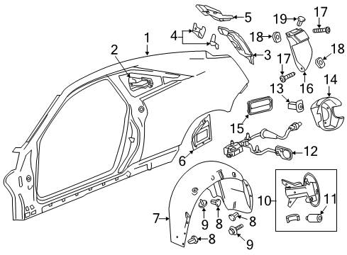 2012 Cadillac CTS Quarter Panel & Components, Exterior Trim Actuator Diagram for 25907014