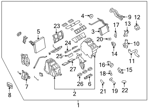 2010 Nissan GT-R A/C Evaporator & Heater Components Door Assy-Foot Diagram for 27185-JK61A