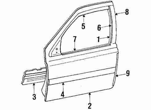 1989 Lincoln Continental Front Door & Components, Exterior Trim Body Side Molding Diagram for E8OY5420878CZ