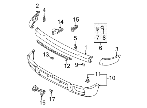 1998 Nissan Pathfinder Front Bumper Nut Diagram for 01241-00011