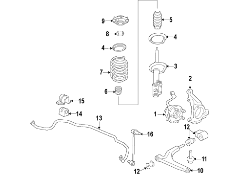 2013 Chevrolet Malibu Front Suspension Components, Lower Control Arm, Stabilizer Bar Strut Asm-Front Suspension Diagram for 22905889