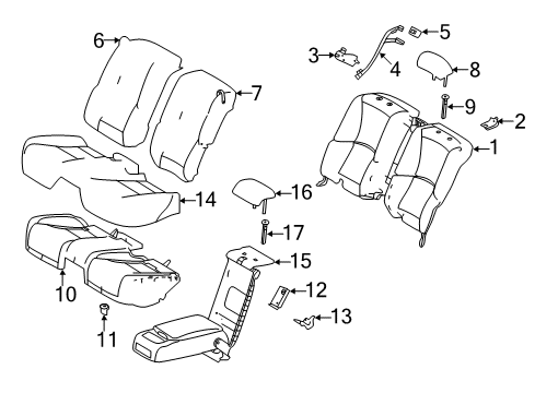 2020 Lexus LS500h Rear Seat Components Rear Seat Armrest Assembly Diagram for 72830-5A341-A1