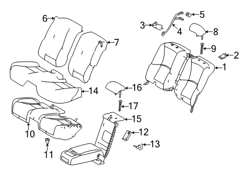 2018 Lexus LS500h Rear Seat Components Rear Seat Armrest Assembly Diagram for 72830-5A320-D4