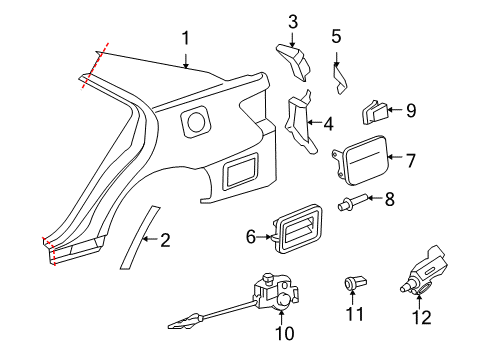 2011 Toyota Camry Fuel Door Trough Diagram for 61622-33050