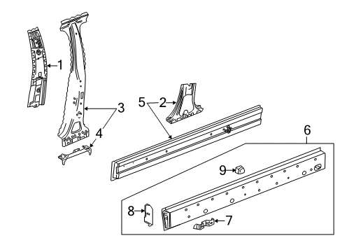 2014 Cadillac ATS Center Pillar & Rocker Rocker Reinforcement Baffle Diagram for 22814587