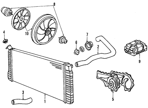 1988 Cadillac Seville Radiator Support Components Shield Diagram for 1638802