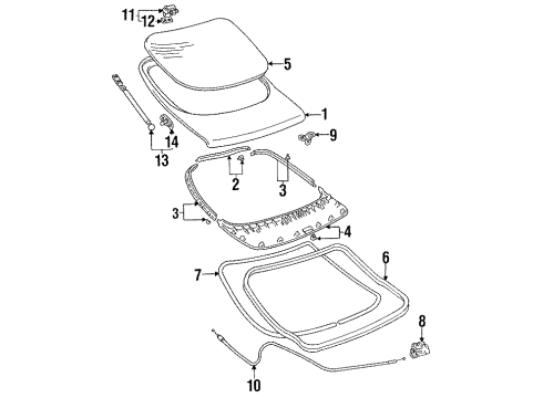 1990 Toyota Celica Gate & Hardware Back Door Stay Assembly Right Diagram for 68950-29896