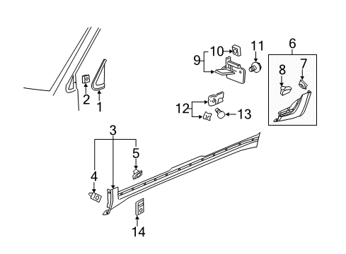 2009 Buick Enclave Running Board Rear Rocker Molding Retainer Clip Diagram for 25906895